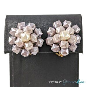 Vintage Hong Kong Cube Cluster Clip On Gold Tone Earrings